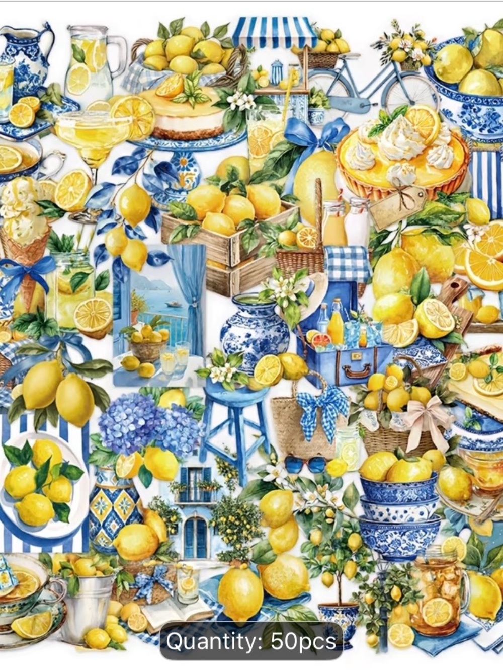 (50) Lemon & Blue Transparent Decorative Stickers